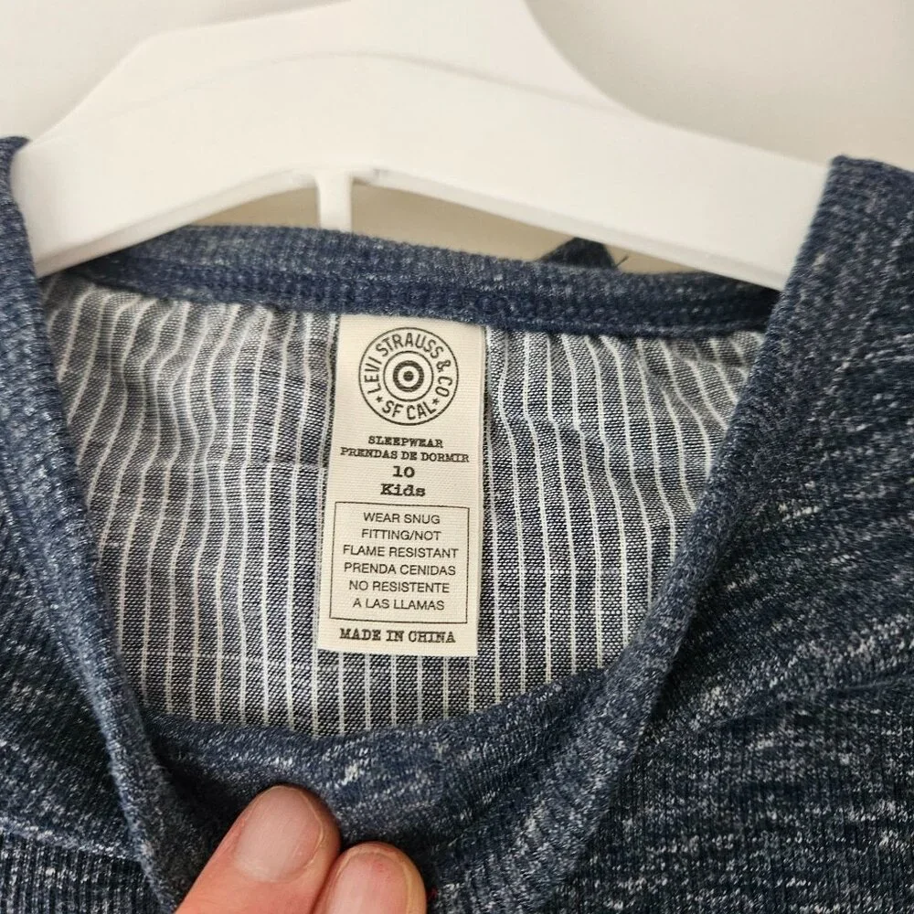 Levi's Kids Pajama Set Size 10 Long Sleeve Henley Top Pants Blue Heather Comfort